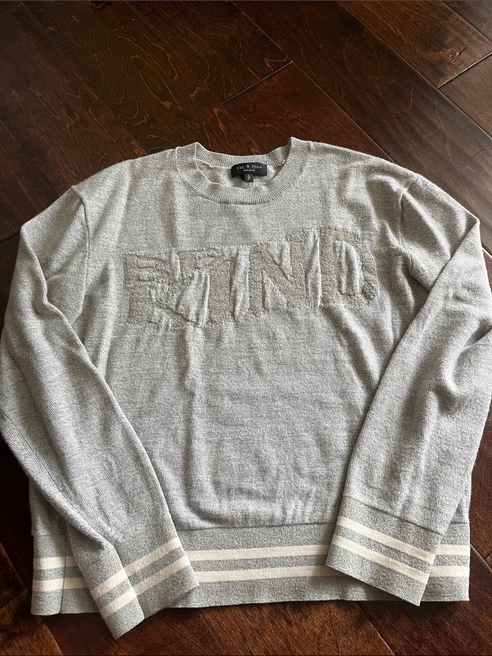 rag & bone Light Gray Crewneck Sweater with White Stripe Details